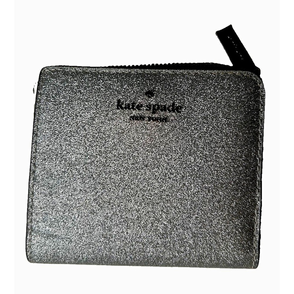 Kate Spade Bifold Wallet Womens OS Silver Excellent Glitter L-Zip ID Window